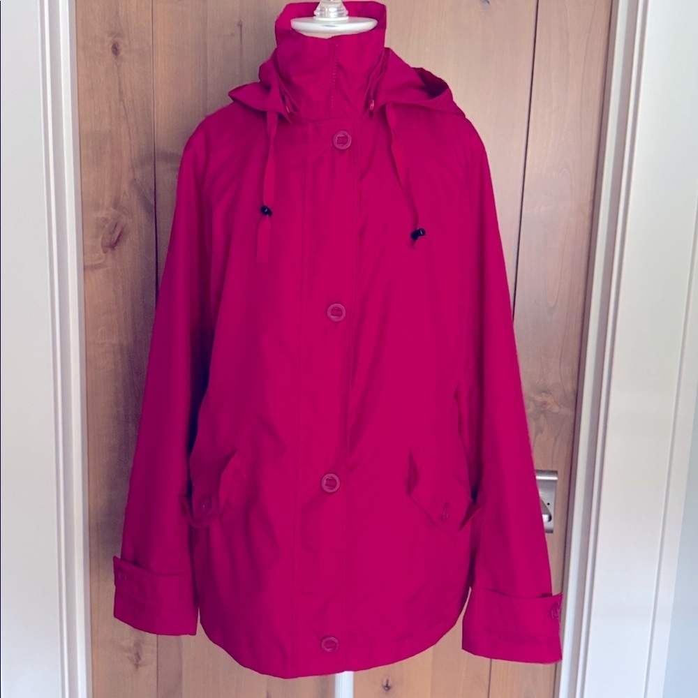Lands' End Bright Pink Removable Hood Raincoat Jacket Women’s S 6-8 full zip